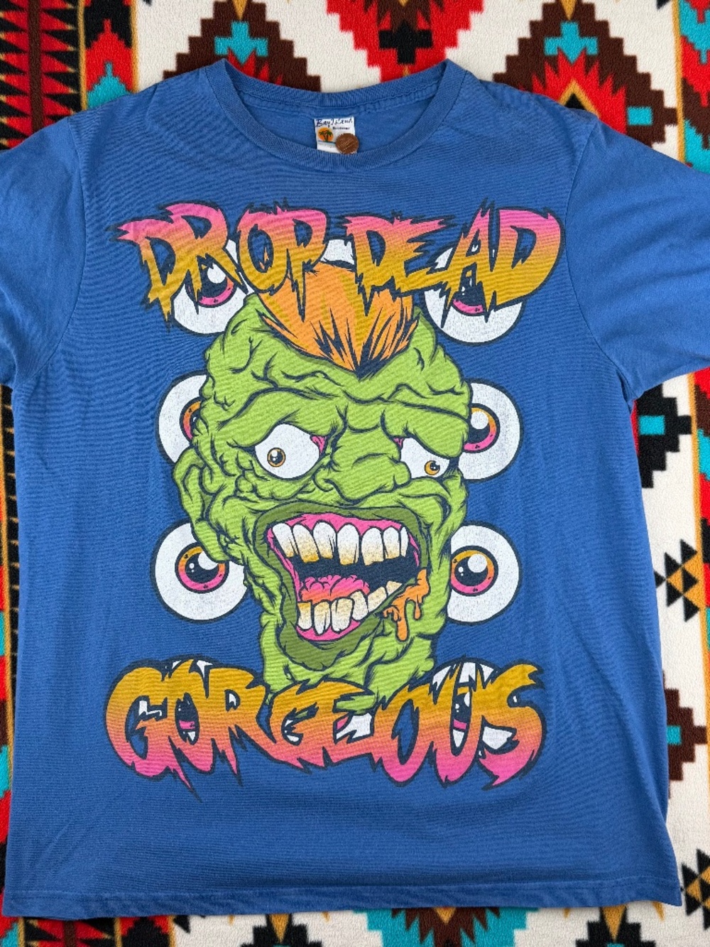 Vintage Drop Dead Gorgeous Graphic T Shirt 2000s Y2K Cartoon Punk Blue Large